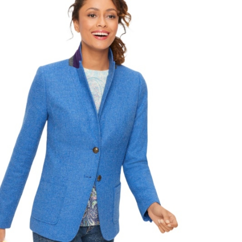 Talbots Wool Classic Bright Blue Felted Shetland Blazer Jacket